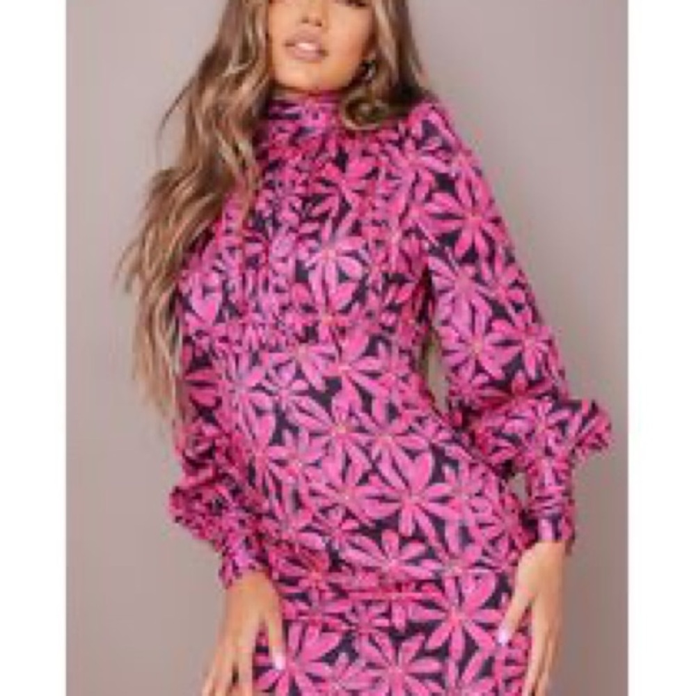 Pretty Little Thing Pink Floral Long Sleeve Dress